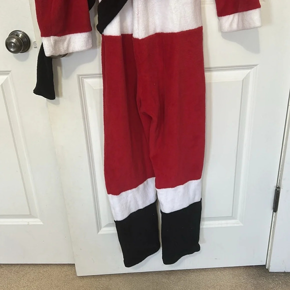 Secret Santa Footed Onesie Santa Size Small red white belt Christmas pajamas - Picture 7 of 8